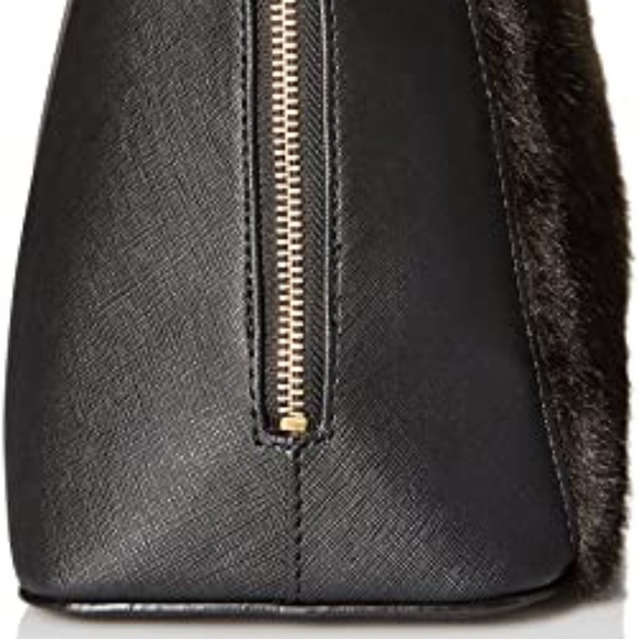 Calvin Klein My Corner Saffiano Faux Fur Satchel Black  $278  NEW & Authentic - Picture 5 of 10
